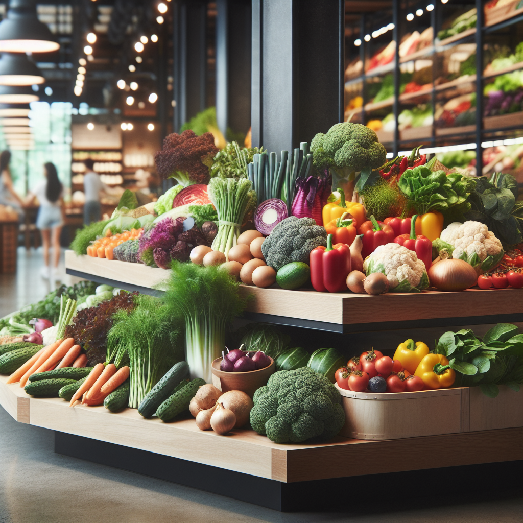 Fresh organic vegetables displayed at a modern market