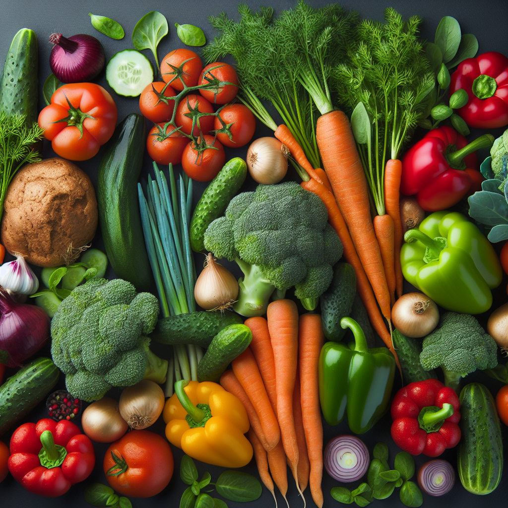 Realistic stock image of fresh organic vegetables display.